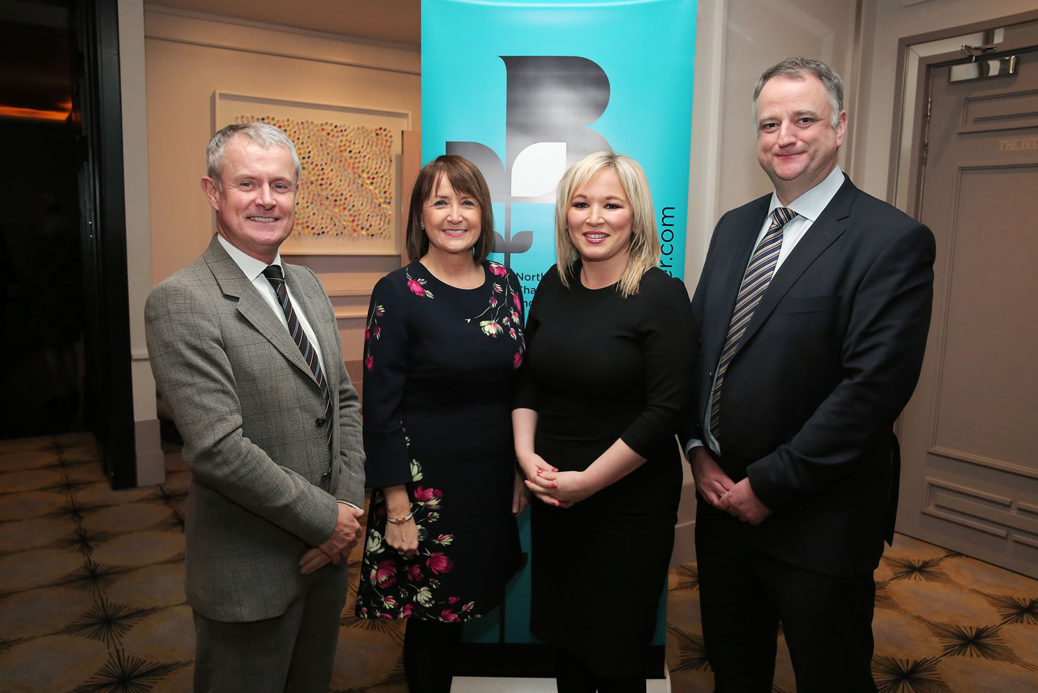 Michelle O’Neill, Francis Martin, BDO, NICC CEO Ann McGregor, NI Chamber VP John Healy. Photo by Kelvin Boyes Press Eye